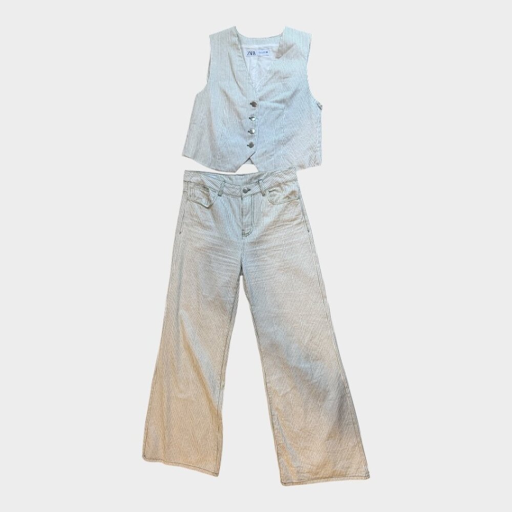 Zara Pinstriped Matching vest and jean set - size L - Picture 6 of 12
